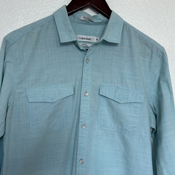 CALVIN KLEIN men's shirt, 100% cotton, slim fit, blue, long sleeve size S/P - Picture 2 of 9